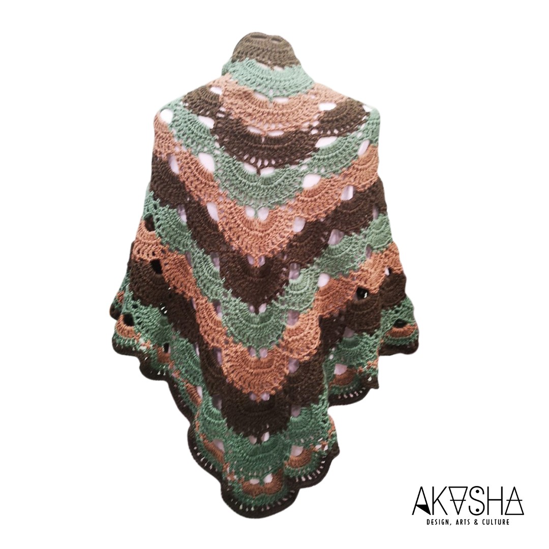 Long scarf green brown Crochet 